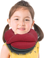 BUYUE Kids Travel Pillows for Airplane, Memory Foam 360° Head Support Sleeping Essentials for Long Flight, Skin-Friendly Soft Neck Pillow for Traveling in Car Seat, (Small, Red Grey, 40-90 lbs)