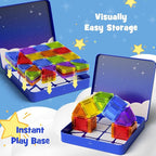 Mini Magnetic Tiles Travel Kit for Kids Ages 3-8, 60pcs Portable Magnetic Building Blocks with Visual Storage Guide & Metal Play Base, STEM Sensory Toys for Preschool Learning