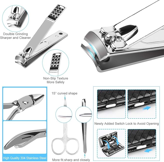 OKOM 19PCS Nail Clipper Set - Professional Manicure Nail Kit for Men Women, Stainless Steel Nail Clippers with Case, Fathers Day Gift