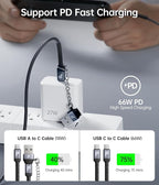 USB C Cable 10FT, USBA to USBC Cable, USBC to C Cable, 2Pack Type C Fast Charging Cables Nylon Braided Cable for iPhone 17/16/15/Pro/Plus/Pro Max/Samsung/LG, with USB C Female to USB A Male Adapter
