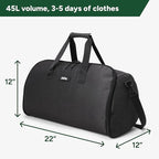 Halfday Convertible 2-in-1 Garment Duffel Weekender Bag 45L: Wrinkle-Free Travel (Hanging Suit Compartment, Shoe Pockets, Trolley Sleeve), Durable & Water-Resistant Carry-on, Shadow