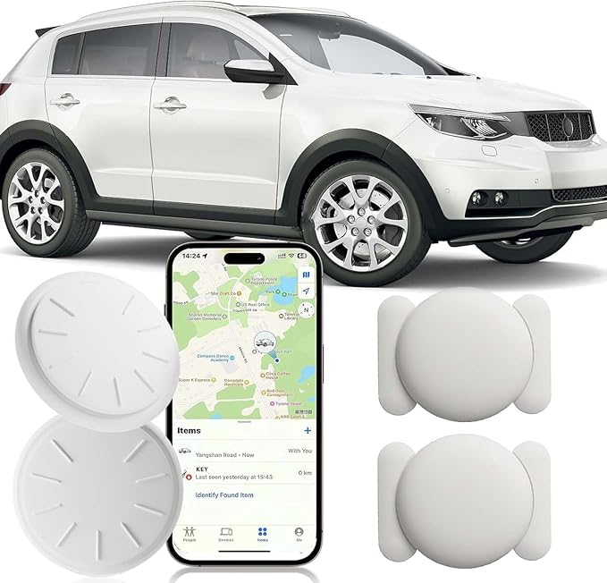 Car GPS Tracking Device for Vehicles, 2PCS Real Time GPS Tracker for Car Work with Find My (iOS Only),Hidden Mini GPS Tracker,No Monthly Fee (White Tracker, White Magnetic Case)