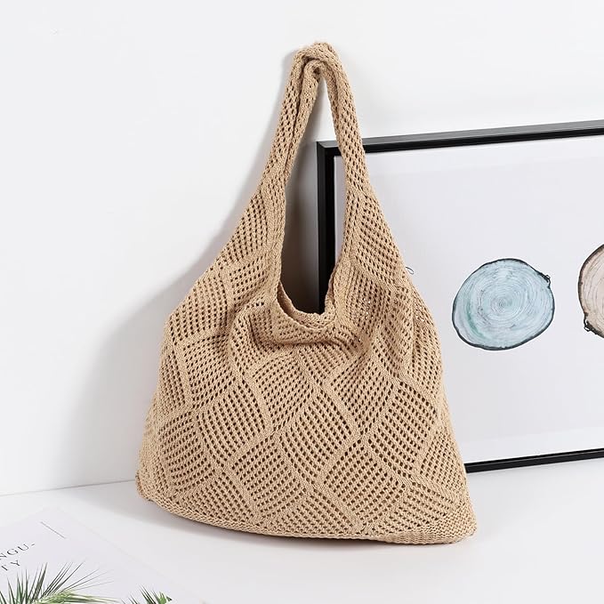 WantGor Crochet Bags, Beach Mesh Tote Bag Womens Shoulder Shopping Handbag Casual Travel Totes Bag Foldable Hobo Bags