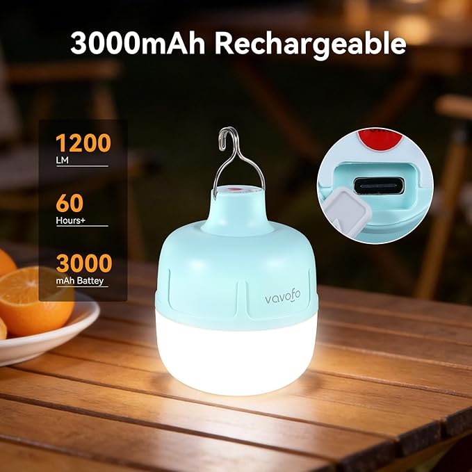 VAVOFO 20W LED Camping Lantern Rechargeable, 1200LM, 3000mAh Portable Tent Light , IP65 Waterproof Flashlight Lanterns for Outdoor ,Power Outages,Camping (Green)