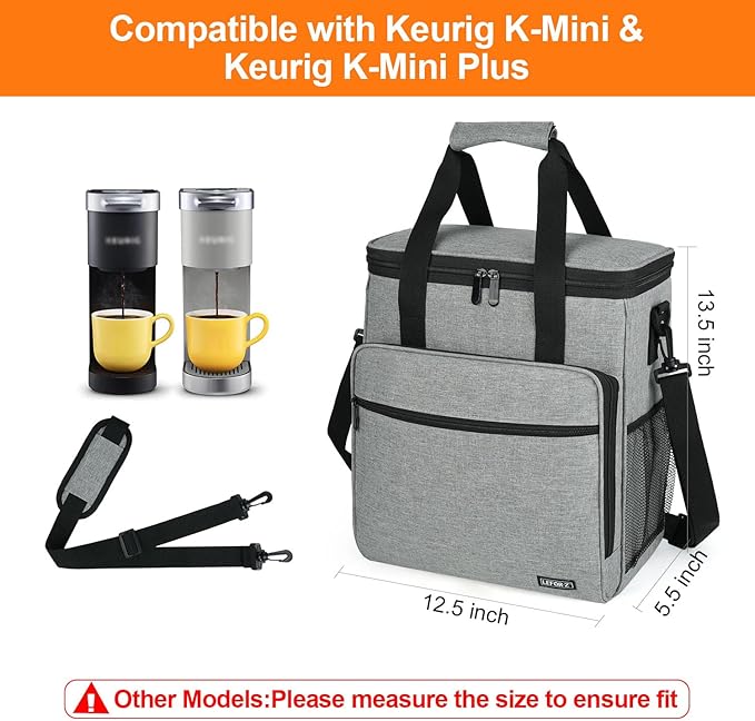 LEFOR·Z Travel Coffee Maker Carrying Bag Compatible with Keurig K-Mini or K-Mini Plus, Single Serve Coffee Maker Portable Storage Bag with Shoulder Strap,Grey(Bag Only)
