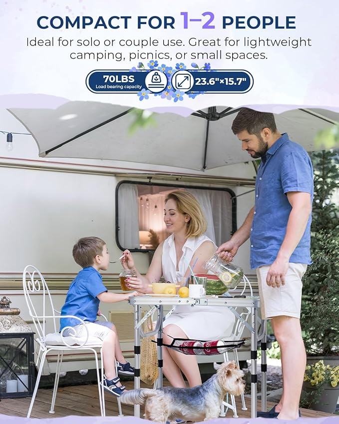 Sportneer Camping Table:Small Folding Table Portable Table 23.6" L X 15.7" W 4 Height with Mesh Layer- Adjustable Height Outdoor Table for Hiking Travel Picnic BBQ Cooking