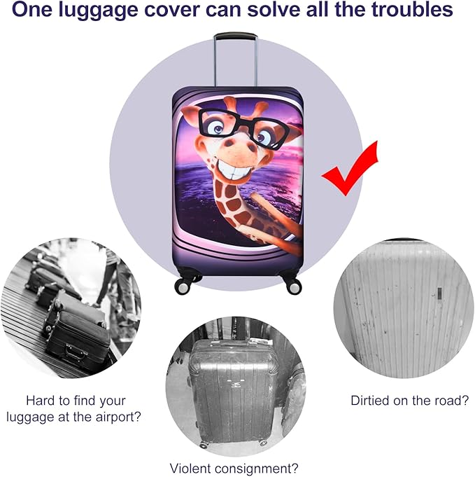 3D Print Design Travel Suitcase Protector Trolley Case Cover 19"-30" Sleeve (XL(Fits to 29"-30" Trolley Case), Giraffe(New Version))
