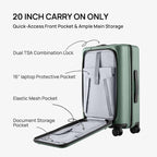 NINETYGO Carry On Luggage 22x14x9 Airline Approved, 20 Inch Suitcase with Front Compartment, Lightweight PC Hard Shell, Cup Holder, Clamshell, TSA Lock, Spinner Wheels (Creamy Matcha Tea)