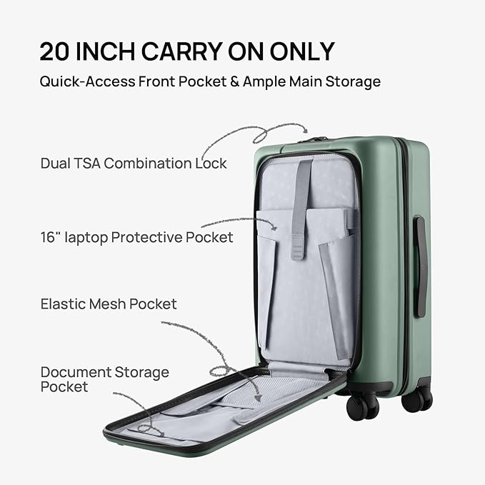 NINETYGO Medium Checked Luggage 25 Inch, Flat Top Opening Check In Luggage with Cup Holder, Expandable, Lightweight PC Hard Shell, TSA Lock, 360° Spinner Wheels (Creamy Matcha Tea)