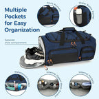 Searock 45L Gym Bag for Men, 3-In-1 Duffle Bag Backpack for Travel, Sports Duffel Bags for Gym Workout, Weekender Overnight Bag with Shoe Compartment, Wet Pocket, Navy Blue
