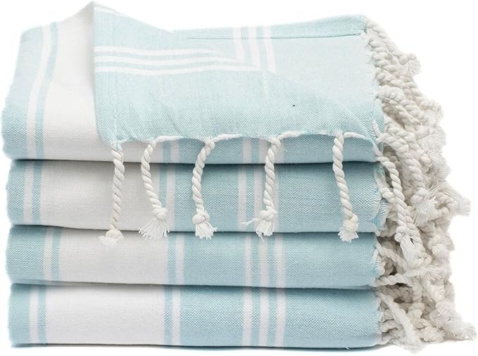 Cotton Turkish Beach Towel with Towels Oversized 36"x72" Pool Absorbent Extra Large Quick Dry Sand Travel Towel (Aqua Blue, 4 Pack)