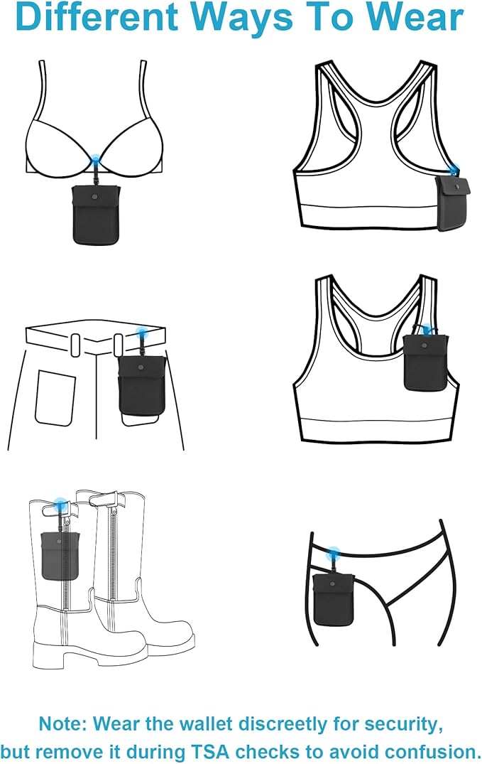 RFID-Blocking Travel Bra Wallet, Hidden Money Pouch with Adjustable Elastic Strap, Ideal Secret Pocket Protect Your Credit Cards Cash Valuables