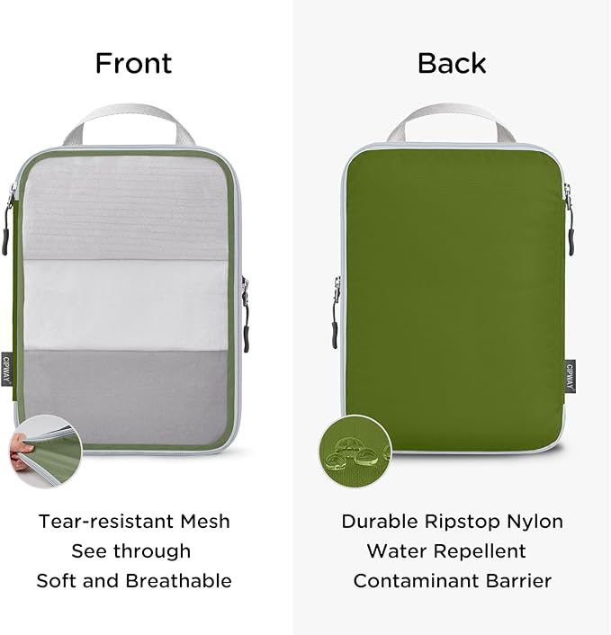 Cipway Compression Packing Cubes Mesh, Lightweight Luggage Organizer Bags with Laundry Bag,Toiletries Bag and Shoe Bag, Travel Essentials for Carry on Suitcase（8 Pcs,Green）