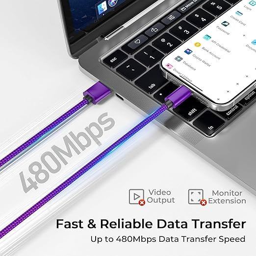 Basesailor for iPhone 17 16 Pro Max Charger Cord,USB to USB C Cable,Type C Charging Power Cord for Apple 17e 15 iPad 10 Air 4 5,Samsung Galaxy S26 S25 S24 S23,Purple,3Pack 1.5/3.3/6.6FT(0.5/1/2M)