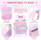 PIG PIG GIRL Kids Backpack for Girls - School Bags for Middle School Students - Book Bag for Elementary Primary - Kawaii Ita Backpack - Pink Planet