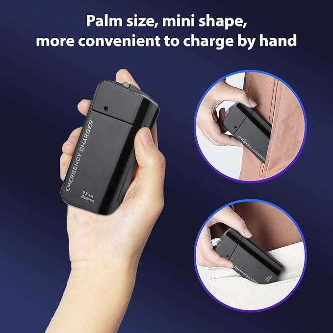 Portable AA Battery Travel Charger for Samsung Galaxy J7 (2018) and Emergency Re-Charger with LED Light! (Takes 2 AA Batteries) [Black]