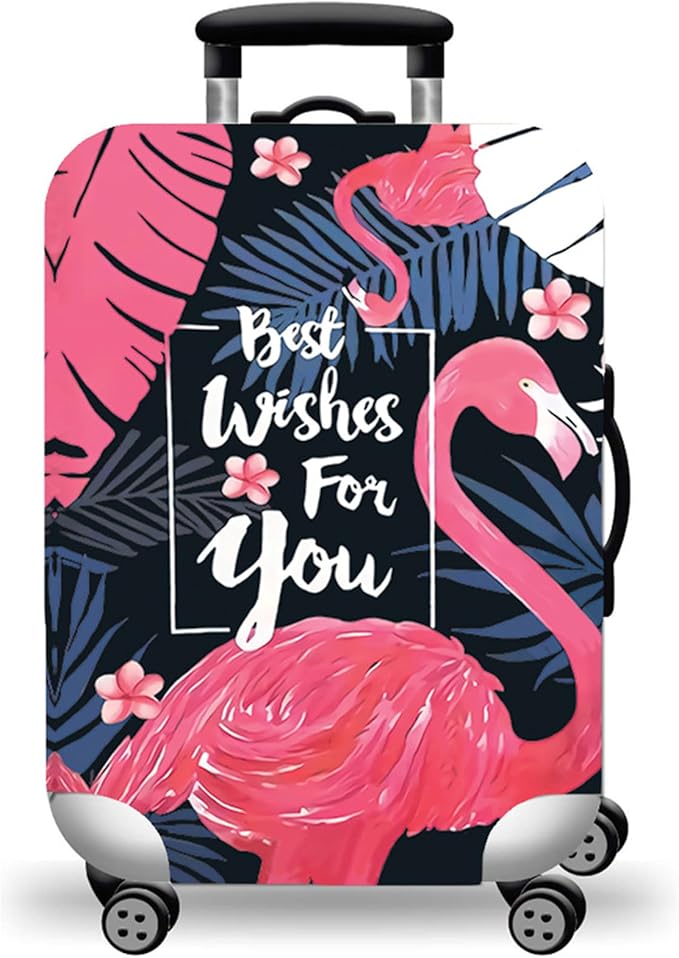 WUJIAONIAO Travel Luggage Cover Baggage Suitcase Cover Protector Skins 18-32 Inch (Vintage Flamingo, L (for 25-28 inch luggage))
