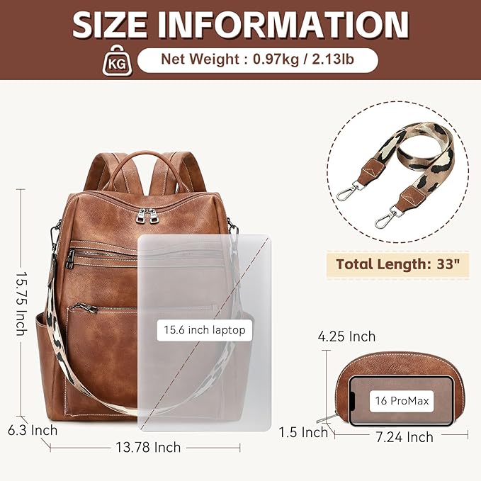 AGLOD Vegan Leather Laptop Backpack for Women 15.6 Inch Work Backpack Purse for Travel College