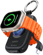 RORRY CharmGo Charger for Apple Watch Series 10, 2500mAh Fast Charging Portable Charger for iWatch, Travel Charger with Built-in USB C Cable for Apple Watch Ultra Series 9 8 7 6 3 2 Accessories, Black