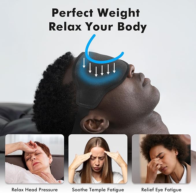 Sleep Eye Mask for Men Women, Weighted Sleeping Mask for Side Sleeper, Travel Blackout Night Blindfold Eye Shade Cover with Adjustable Strap (4.6 oz) (Obsidian)