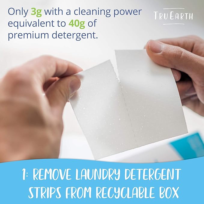 Tru Earth Compact Dry Laundry Detergent - Up to 128 Loads (64 Sheets) - Paraben-Free - Original Eco-Strip Liquidless Detergent, Travel - Fresh Linen | Packaging May Vary