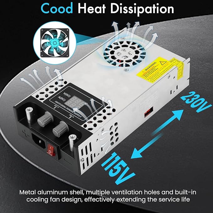 Adjustable 0-60V Power Supply 10A 600W, 110V AC to DC 0-60V Buck Converter 0-10A 600W Power Supply with LCD Display Adjustable Voltage Current 110V/220V AC to 60V DC Converter