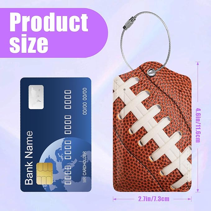 3 Pack American Football Baseball Luggage Tags for Suitcase Soccer PU Leather Travel Luggage Tag Privacy Cover ID Label for Women Men Baggage Backpack Handbag School Bag