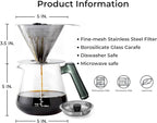 Aquach Pour Over Coffee Maker with Stainless Steel Filter & Borosilicate Glass Carafe - 28oz Drip Coffee Pot for Rich Flavor, Easy Cleanup & Dishwasher Safe Components, Ideal for Daily Use