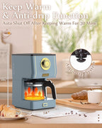 Amaste Coffee Maker, 5 Cup Coffee Pot with Three Brewing Modes, Retro Coffee Maker with Glass Carafe & Reusable Coffee Filter, Drip Coffee Maker Ideal for Home or Office, Warming Plate, Ash Blue