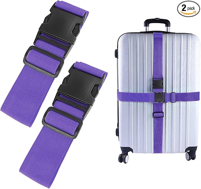 2Pcs Luggage Straps for Suitcase Travel Accessories TSA Approved, 80In Long Belts to Keep Your Suitcase Secure, Adjustable Bag Straps with Quick-Release Buckle for Travel Bag Closure, Purple