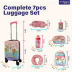 emissary 7pcs Unicorn Girl’s Luggage Set with wheels – Rolling Luggage, Backpack, Eye Mask, Toiletry Bag, Suitcase Tag, Neck Pillow & Water Bottle – Carry Luggage for Kids & Girls with Wheels