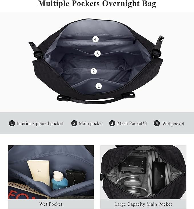 HYC00 Travel Duffel Bag,Carry-on Overnight Weekender Bags for Women,Sports Tote Gym Bag with Wet Pocket
