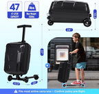 smilesun Scooter Suitcase for Kids & Adults, Foldable Carry On Travel Luggage, Hardside Ride on Scooter Suitcase with Spinner Wheels, Black