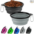 Dog Bowl Collapsible, 2 Pack Portable Foldable Travel Water Bowl Food Dishes with Carabiner Clip for Traveling, Hiking, Walking(12oz, Small, Grey+Black)