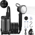 Fotgear Portable Camping Shower - 8000mAh Rechargeable Outdoor Shower Pump with Filtered Showerhead, Intelligent LED Display, IPX8 Waterproof Camping Shower Kit for Hiking, RV, Car Washing, Pet Bath