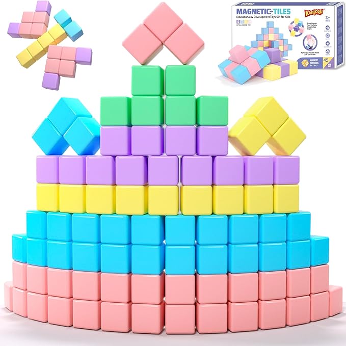 45pcs Magnetic Blocks for Kids Ages 3-5,Magnetic Building Blocks for Toddlers Girl Toys,Creative Sensory Toys 4-8 Magnet Cubes Toys Gifts for 3 4 5 6 7 8 Year Old Boys & Girls Valentines Day Toy