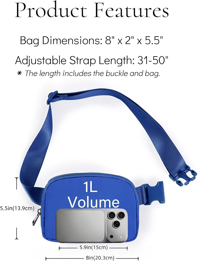 YOSHUYUKI Fanny Pack Cross Body Bag Small Crossbody Bags for Women Men Trendy Nylon Waterproof Mini Purse Travel Running Belt Lulu Dupes Bum Hip Chest Waist Pack Side Bag Must Have Blue