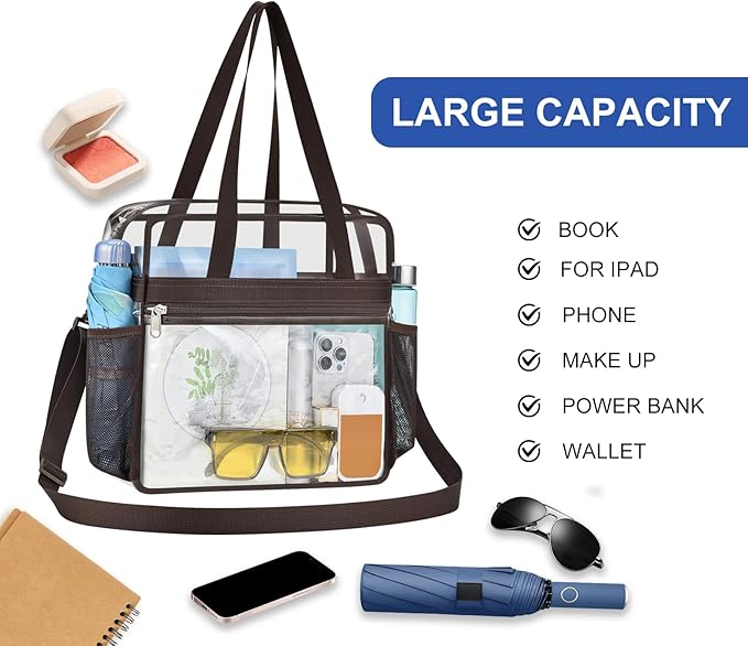USPECLARE Clear Bag for Stadium Events,Transparent Bag for Work Sports Games Concerts Travel Gym