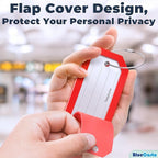 BlueCosto - Luggage Tags - Large, Red, 5 PK - PVC Suitcase Tags w/Privacy Cover & Stainless Steel Wire Loops - Personalized Baggage Identifiers for Travel - Backpack Name Labels