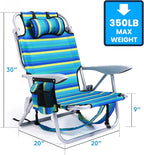 2 Pack Lightweight Portable Camping Beach Chair for Adults, Outdoor Lay Flat Folding Beach Chairs with 5 Positions, Backpack Beach Chair with Towel Bar, Zipper Pouch, Cup Holder, Ocean Striped