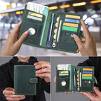 CONTACTS Full Grain Leather Passport Holder Compatible with Airtag Slot RFID Blocking Passport Wallet Travel Slim Passport Cover with SIM Card Removal Tool (Green)