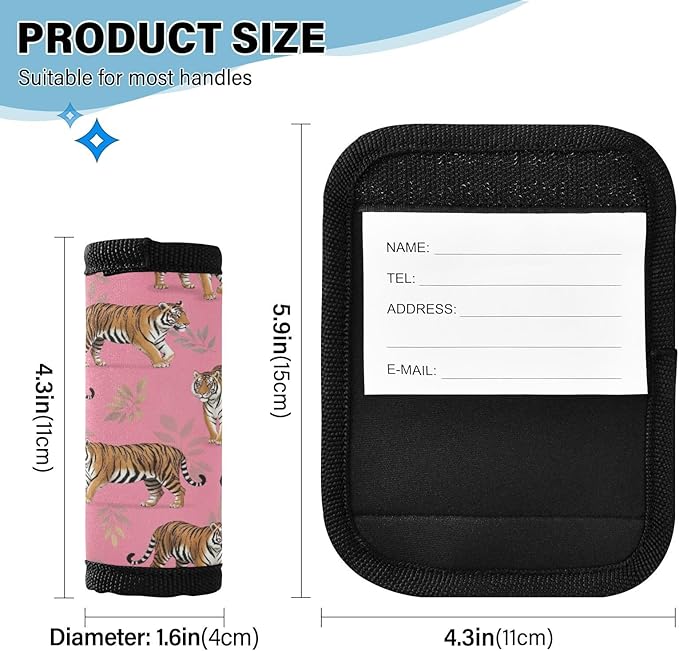 Cute Tigers Luggage Handle Wraps with Writable Luggage Tags, 2 Pack, 5.9 x 4.3 Inches Grip Handle Cover for Suitcase Shopping Bag