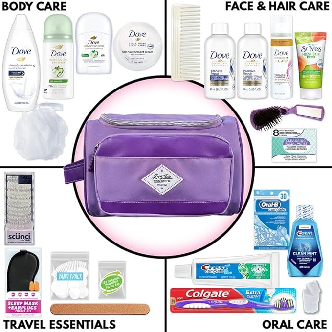 Convenience Kits International Women’s Super Premium 30 PC Travel Kit Featuring: Ensemble of Travel-Size Hair Care and Body Products in Large Toiletry Bag (802) (Purple)