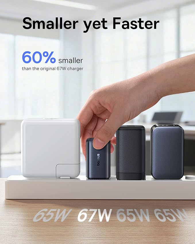 Baseus Portable Charger with Built in Cable, 100W Laptop Power Bank 20000mAh Bundle with PICOGO 67W USB C Charger, Smallest 3 Port Fast Charging Block with Foldable Plug