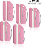 Aluminum Luggage Tags, Luggage Tag Holders for Travel Luggage Baggage Identifier by Ovener (5Pack Pink)