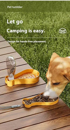 Portable Pet Feeder for Dogs & Cats, Lightweight Hiking/Camping/Road Trip Food & Water Bowl with Lanyard, Cute Bone Shape (Yellow)