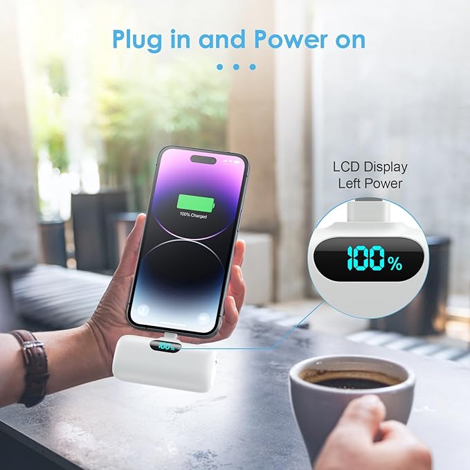Mini Portable Charger USB C Power Bank,Upgraded 5000mAh PD Fast Charging Battery Pack Built-in USB-C Connector Travel Essential for iPhone17/17Pro/17Pro Max/Air/16 Plus/16Pro Max/15 Series,Android etc