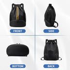 JELUTAR Drawstring Backpack Gym Bag with Shoes Compartment for Soccer, Basketball, Swim, Water-Resistant String Backpack Beach Cinch for Women Men, Black Gold