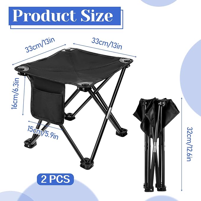 2 Pack Camping Stool,13 Inch Portable Folding Stool Compact Camping Chair Lightweight Stools Seat for Outdoor Gardening and Beach Hiking Fishing, Foot Stools with Carry Bag (Black)