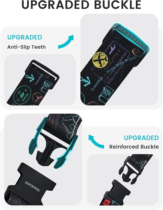 Travelkin Luggage Straps for suitcases TSA Approved,Adjustable Luggage Belts with Lock Fit 18-32 inch Suitcases(World Marks-Colorful-TSA)